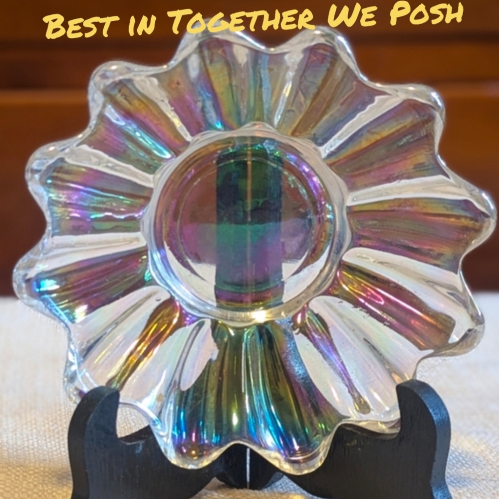 HP💜Vintage Fostoria Celestial Clear Iridescent Carnival Glass Small Dish
